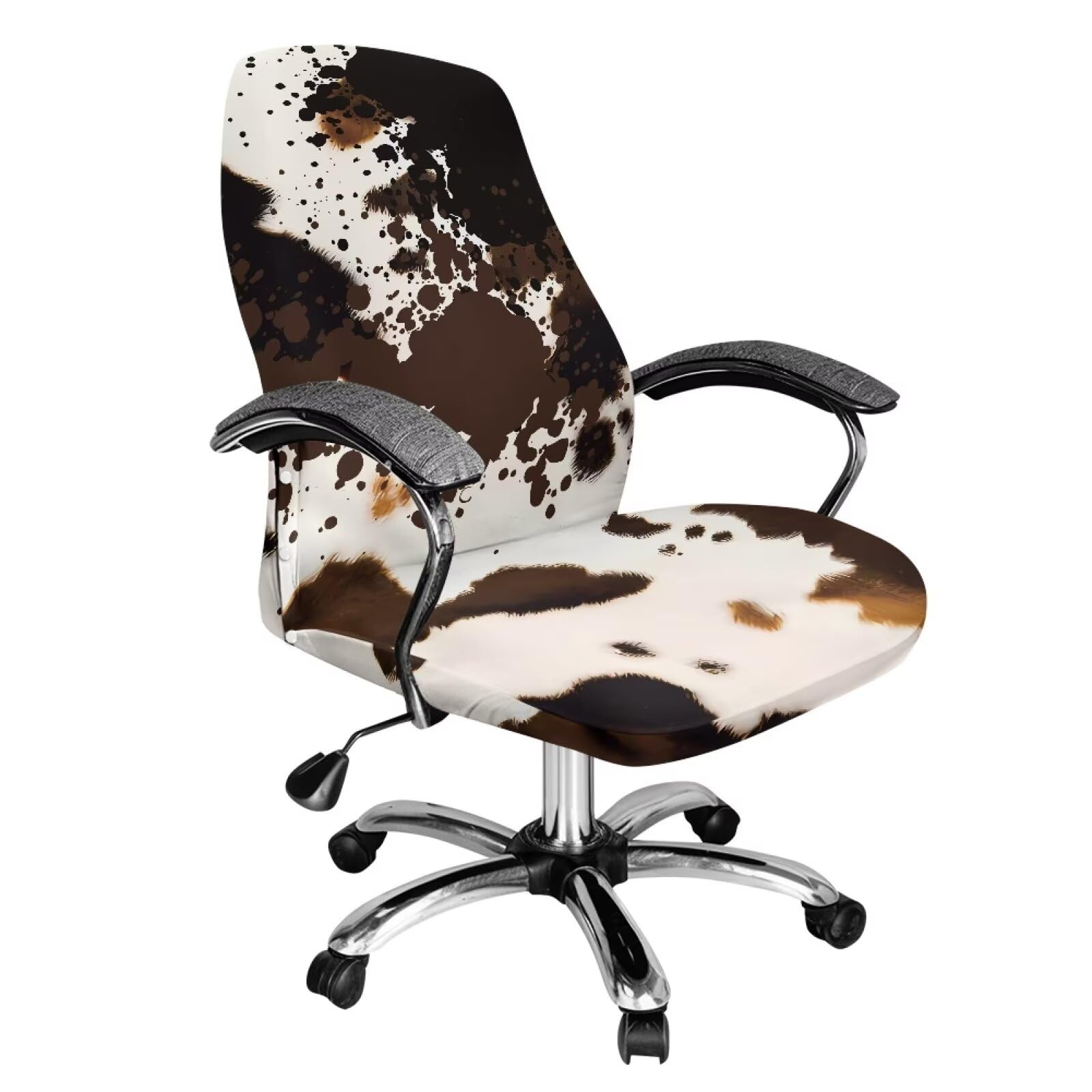 Wanyint Brown Cow Print Splash Computer Office Chair Cover Spandex Rotating Chair Slipcover Dustproof Stain Resistant High Back Computer Chair Cover for Dogs Cats, S