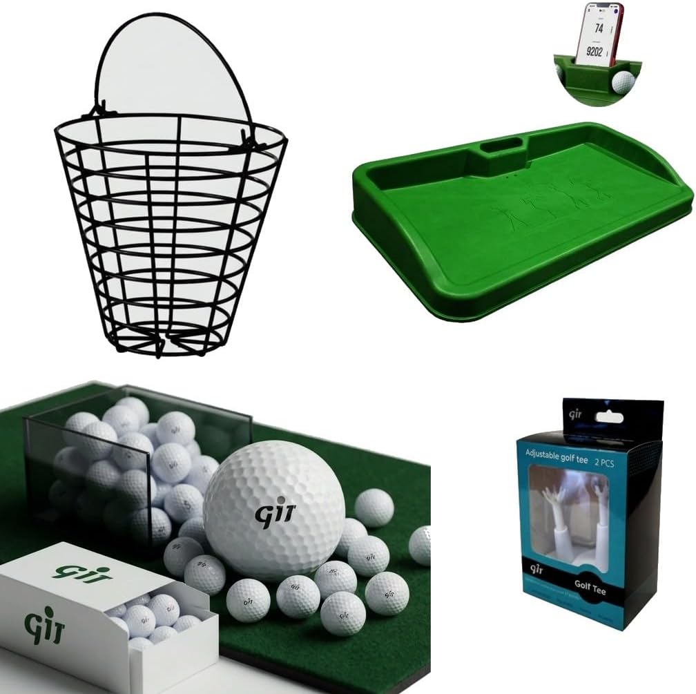 Full Swing Golf Practice Kit: Golf Ball Tray, Ball Basekt, 100 PCS Golf Practice Ball, Adjustable Tee
