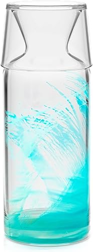 RAKLE Juego de jarras de agua y vasos de cristal, 700 cc, 24 onzas, decantador para dormitorio, cocina, oficina, juego de jarra de vidrio