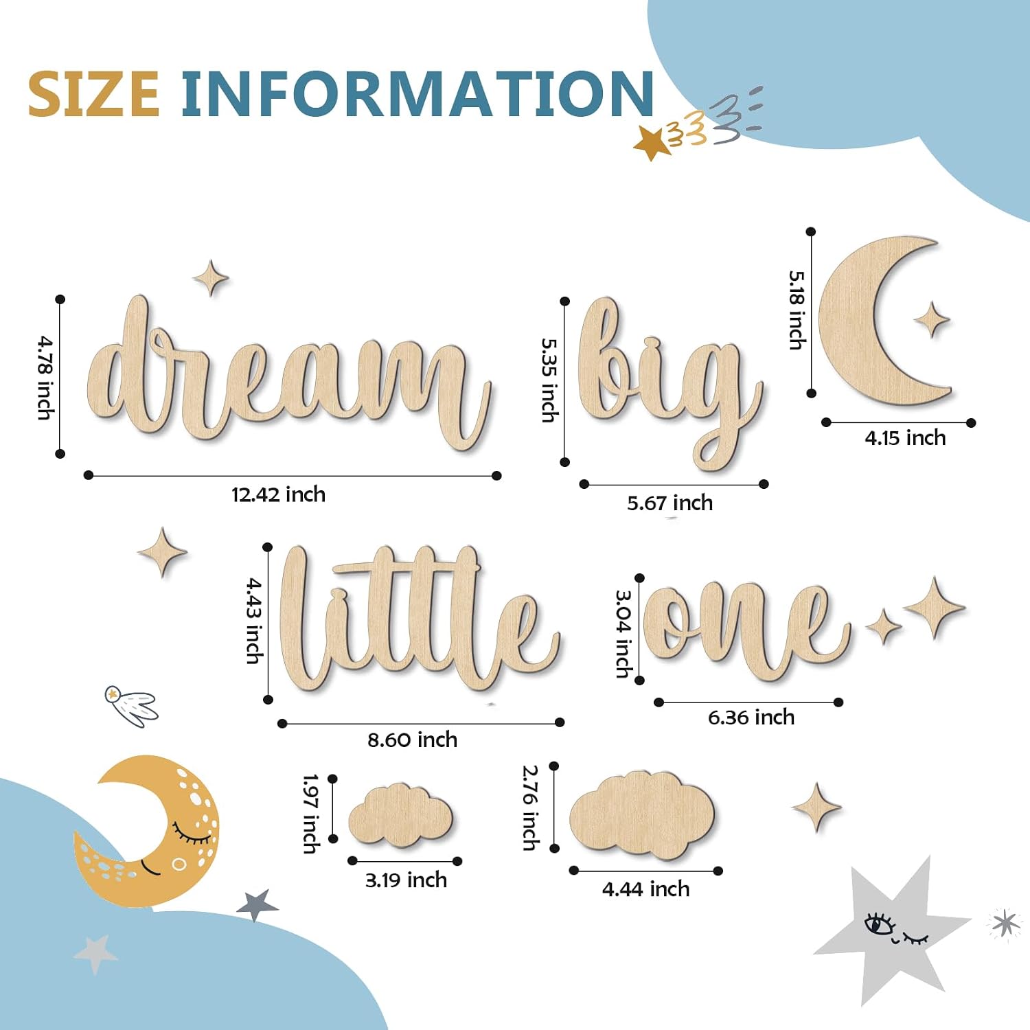 Nursery Wall Decor Dream Big Little One Wooden Sign, Boho Moon Stars Decor for Babyroom, Farmhouse Nursery Sign for Boys Girls Bedroom Home Living Playroom