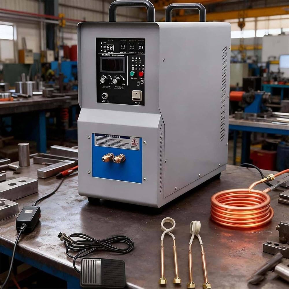 Piec indukcyjny o wysokiej częstotliwości i mocy 15 kW,lutowanie indukcyjne,30-100 kHz,topienie,spawanie,hartowanie,wyżarzanie, lutowanie twarde,dwie cewki z regulacją w pętli zamkniętej 20KM