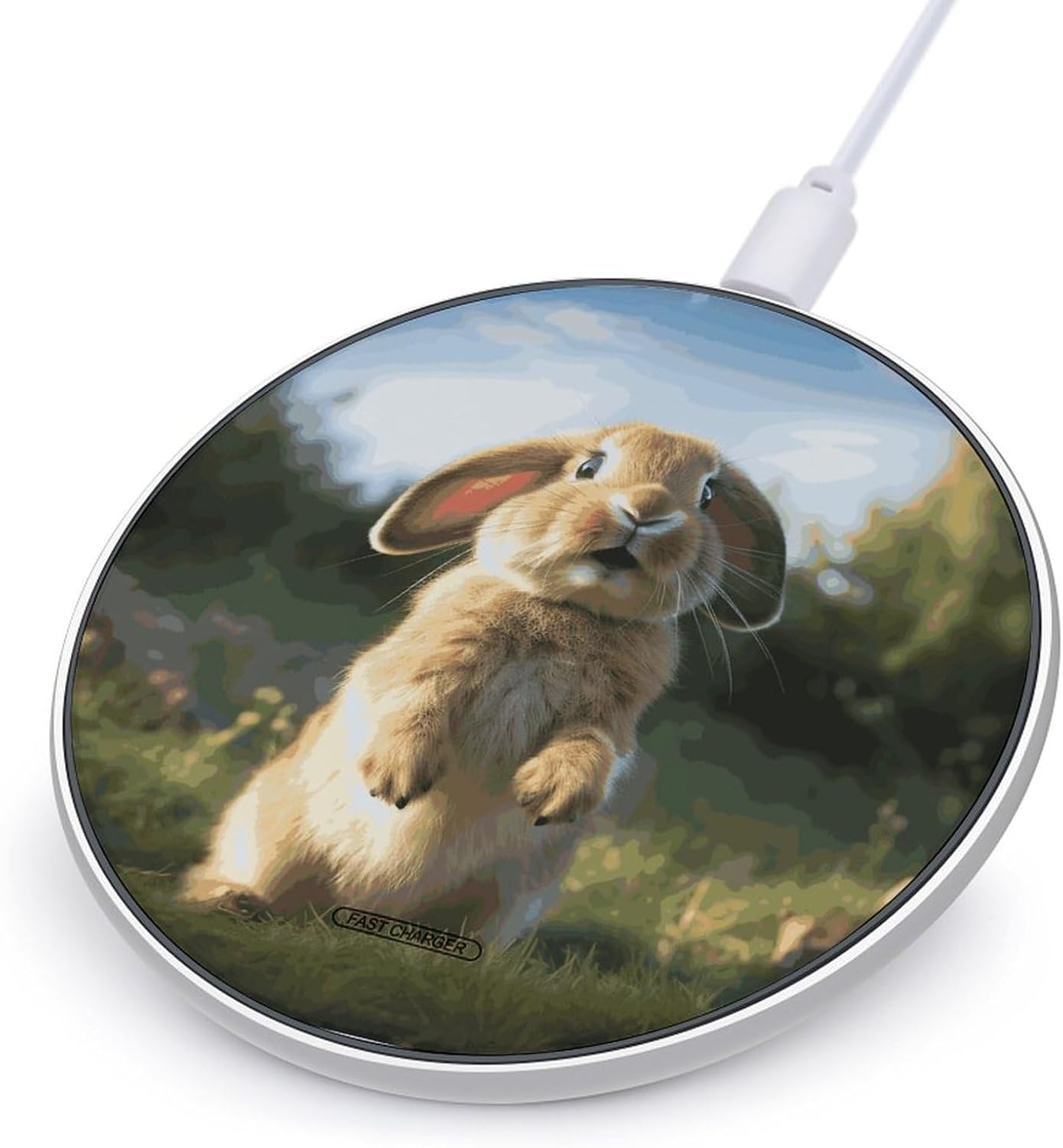 Cute Funny Rabbit Qi‑Certified 10W Fast Wireless Charging Pad, Slim Anti‑Slip Portable Wireless Charger with USB Cable for Qi‑Enabled Smart Phones