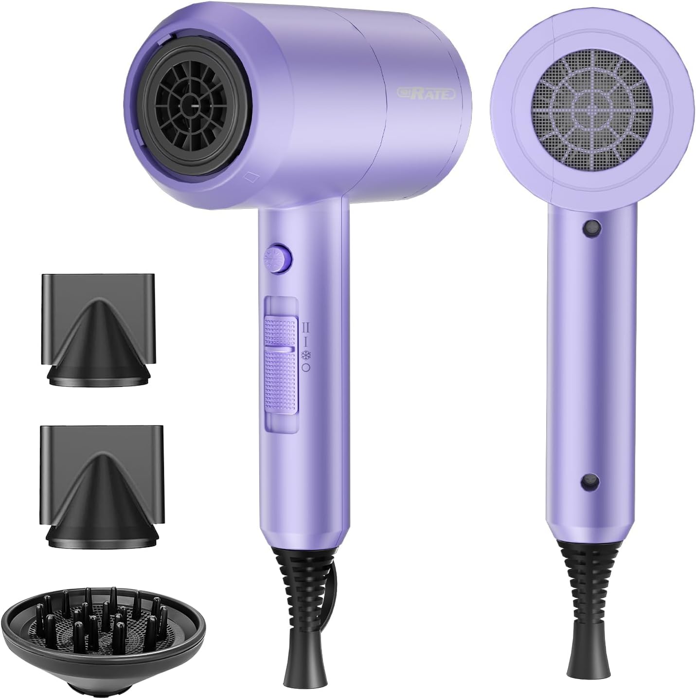 SHRATE Ionic Hair Dryer with Diffuser | Professional Blow Dryer for Curly, Frizzy & All Hair Types | Low Noise & Gentle for Sensitive Hair | Compact & Portable Design for Home, Travel, Women & Men