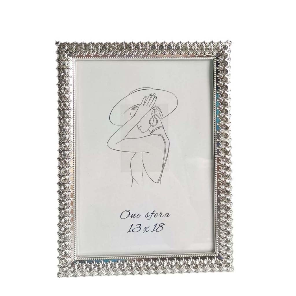ZXWSTORE Picture Frame, Diamond Studded Metal Table Decoration Picture Frame, Silver