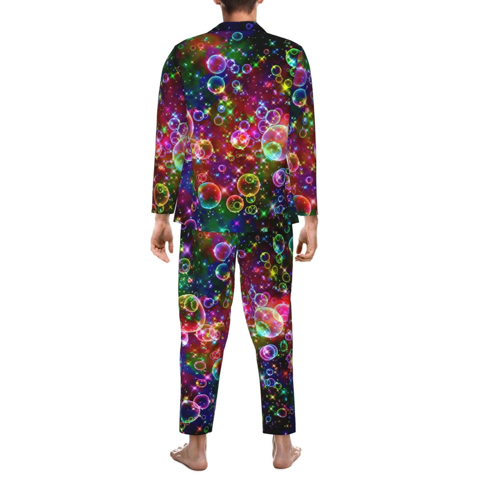 Conjunto de pijama de manga larga para hombre con estampado de estrellas y arcoíris colorido, ropa de dormir de dos piezas, transpirable, cómoda
