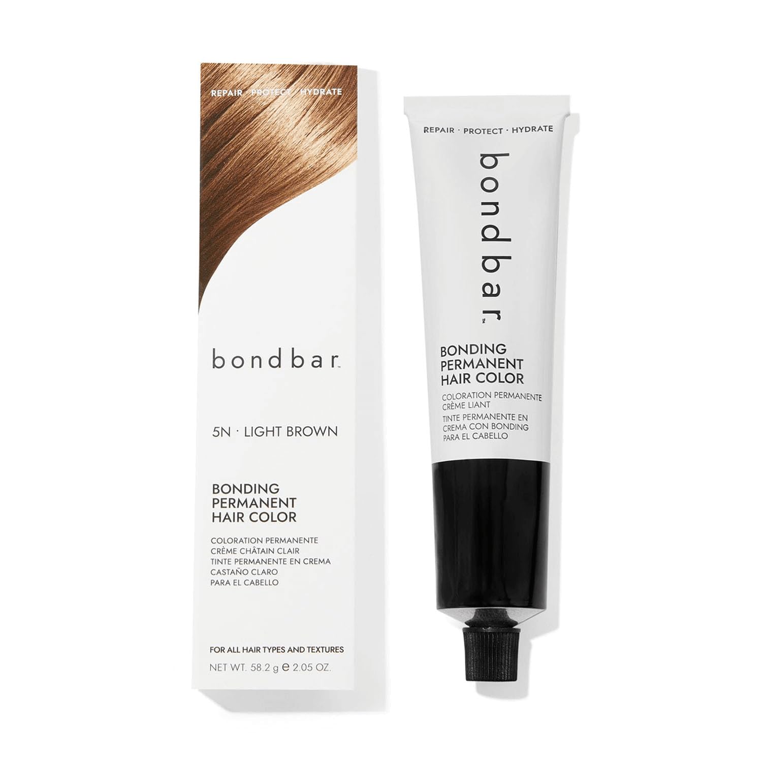 Bondbar 5N Light Brown Bonding Permanent Creme Hair Color, Repairing hair dye for all hair types, Vegan, Built in Bonding, 2.05 Oz