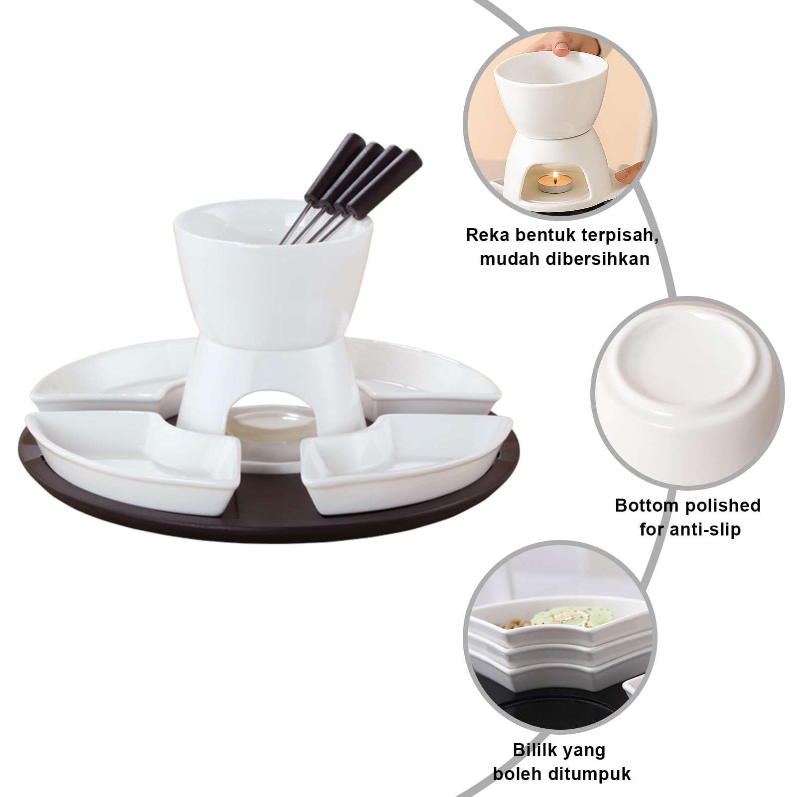 Witte Keramische Chocolade Fondue Pot Set Kaas Ice Cream Warmer, 30