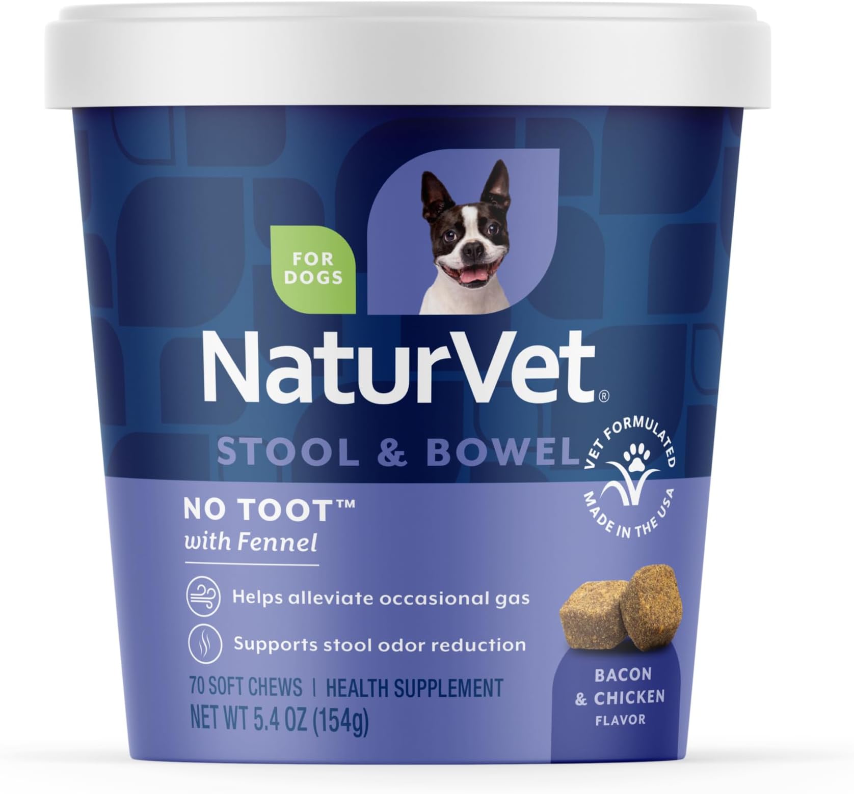 NaturVet โ No Toot Gas Aid For Dogs Plus Fennel โ 70 Soft Chews | Alleviates Intestinal Gas | Helps Reduce Stool & Urine Odors | 30 Day Supply
