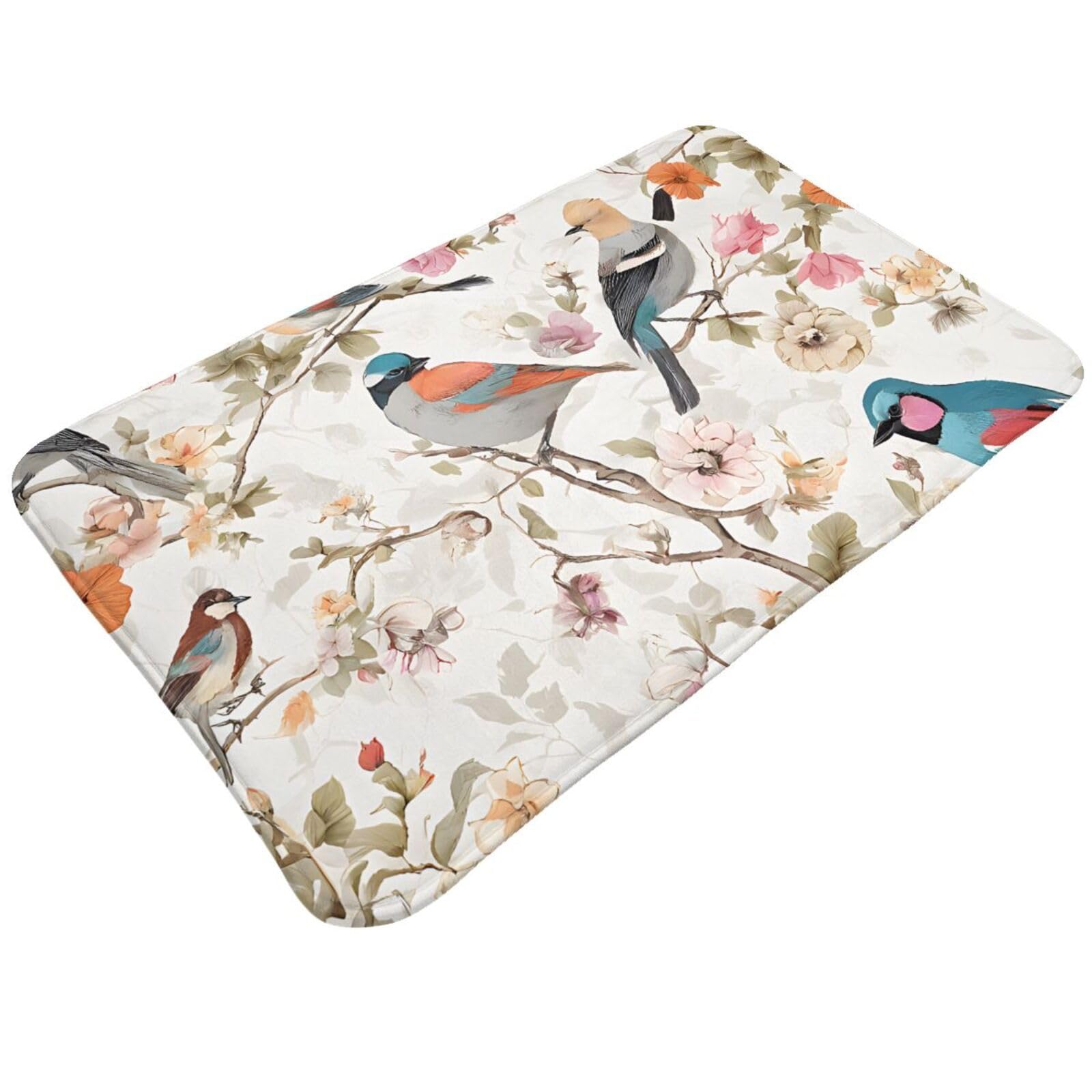 Japanese Pine & Birds Print Living Room Bathroom Kitchen Anti Slip and Absorbent Carpet, Indoor Entrance Door Muddy Floor Mat, Ultra Soft Washable Carpet 21x31.5 Inches