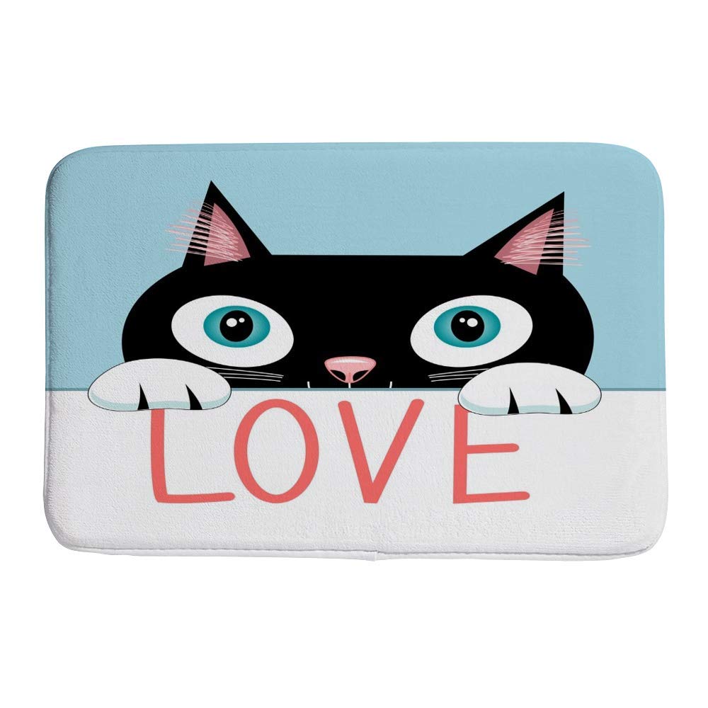 Tapis de bain doux motif chat noir absorbant épais et lavable en machine pour douche