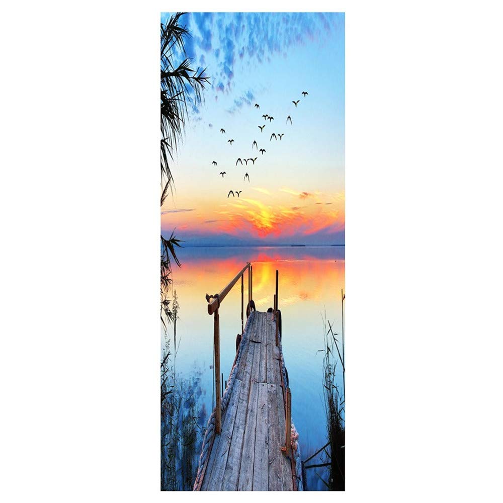 Stickers Décoration De Paysage 3D Porte en Bois Autocollant Salon Chambre PVC Amovible Auto-Adhésif Sticker Mural pour Porte Étanche Affiche Murale Murale Scène 77 * 200 Cm