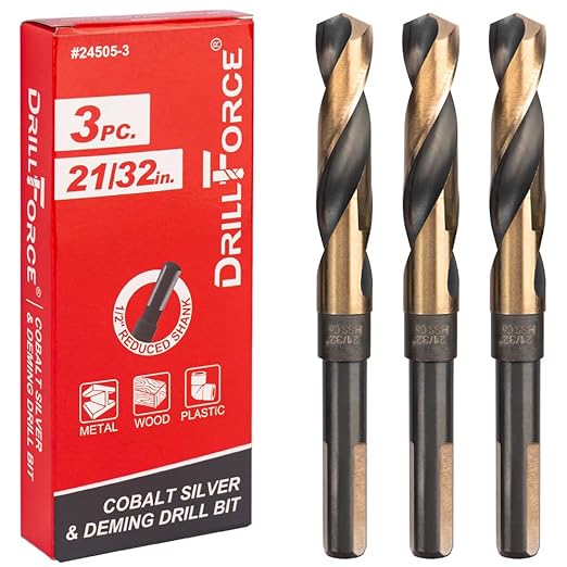 3PCS 21/32 Inch Cobalt Drill Bits HSSCO High Speed Steel M35 S&D Twist Drill Bits for Stainless Steel 1/2" Reduced Shank 6" OAL 135-Degree Split Point