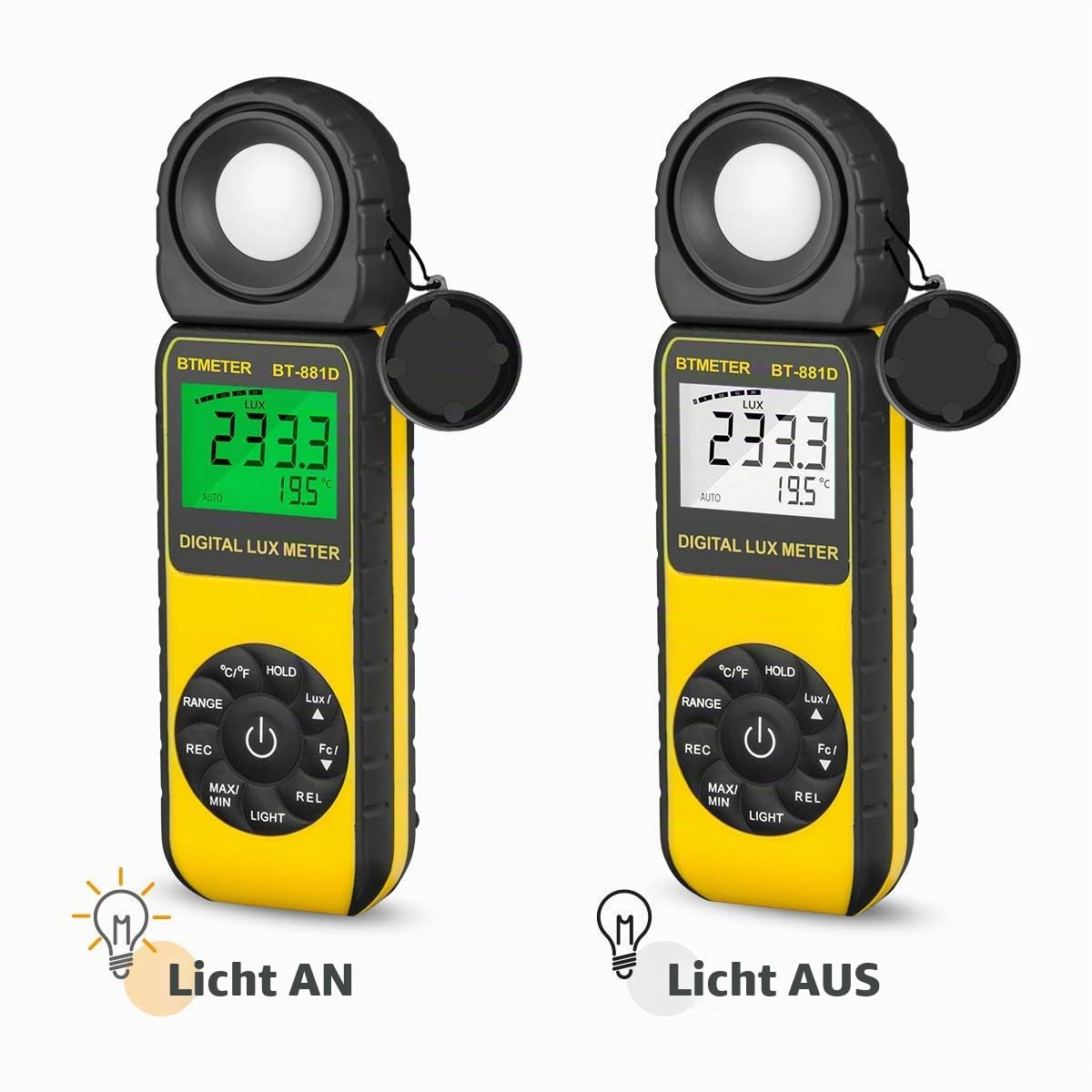 Digital Luxmeter Lichtmessgerät, BTMETER BT-881E Belichtungsmesser 0,01~300,000 Lux/FC Light Meter mit Backlit LCD, Lichtmesser für Fotografie, Pflanzen