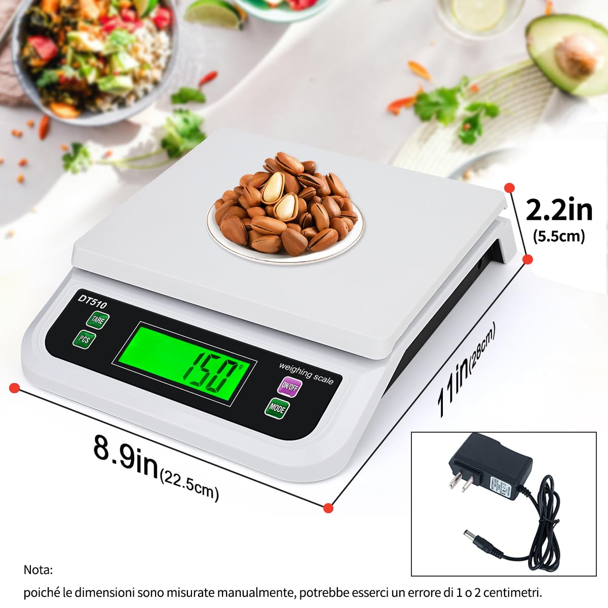 Bilancia Digitale Cucina RUJIXU 30kg - Precisione 1g Con Funzione PCS, Tare E Display LCD - Alimentazione Batteria O Rete - Foto 3