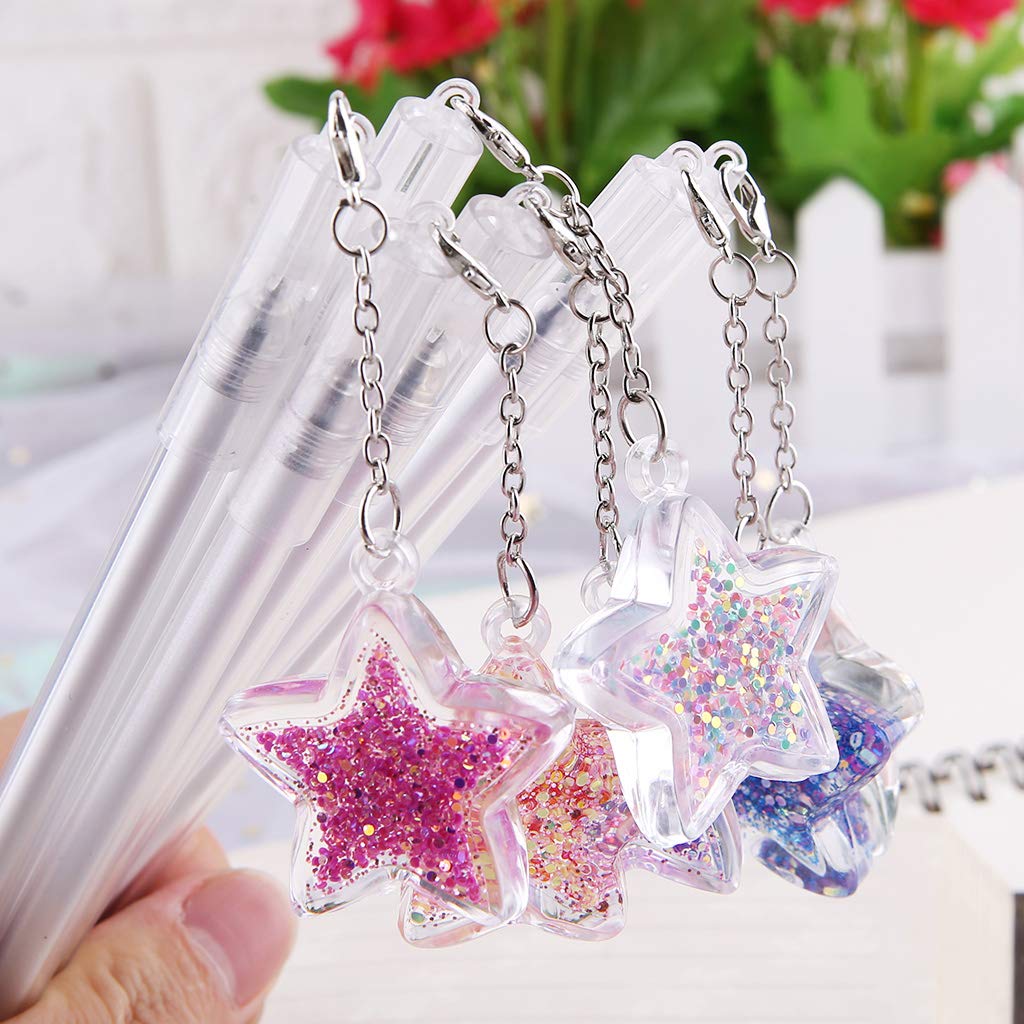 JUNESUN Gel Pen with 0 5mm Point Cartridge Pen Chain Decor Black Ink Shinny Pentagram Embellishment Stationery Supplies — view 8
