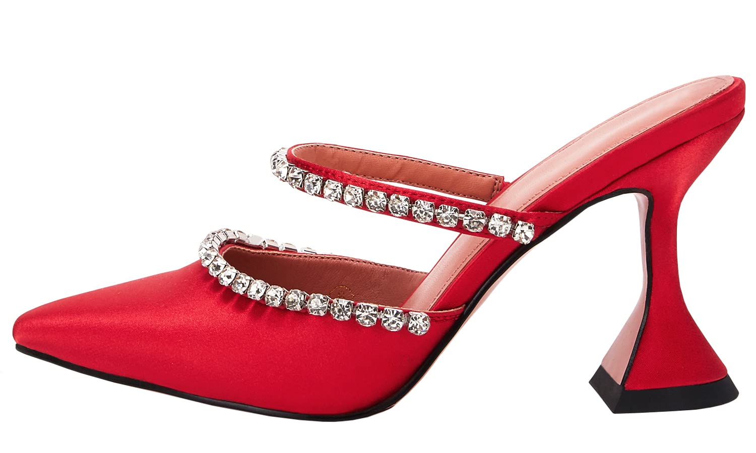 VETASTE Women's Pointed Toe Strappy Heels Crystal Satin Heeled Mules Wedding Party Shoes