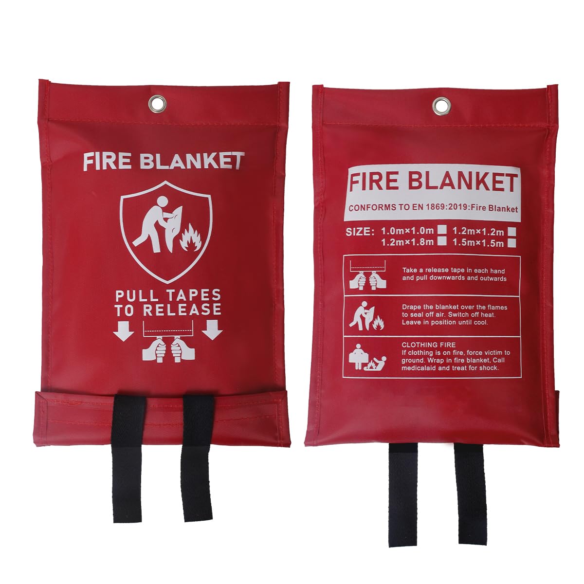 Paquete de 2 mantas de emergencia resistentes al fuego (1 m²) | Herramienta de lucha contra incendios de fibra de vidrio con par de guantes para el hogar, coche, cocina, parrilla, oficina