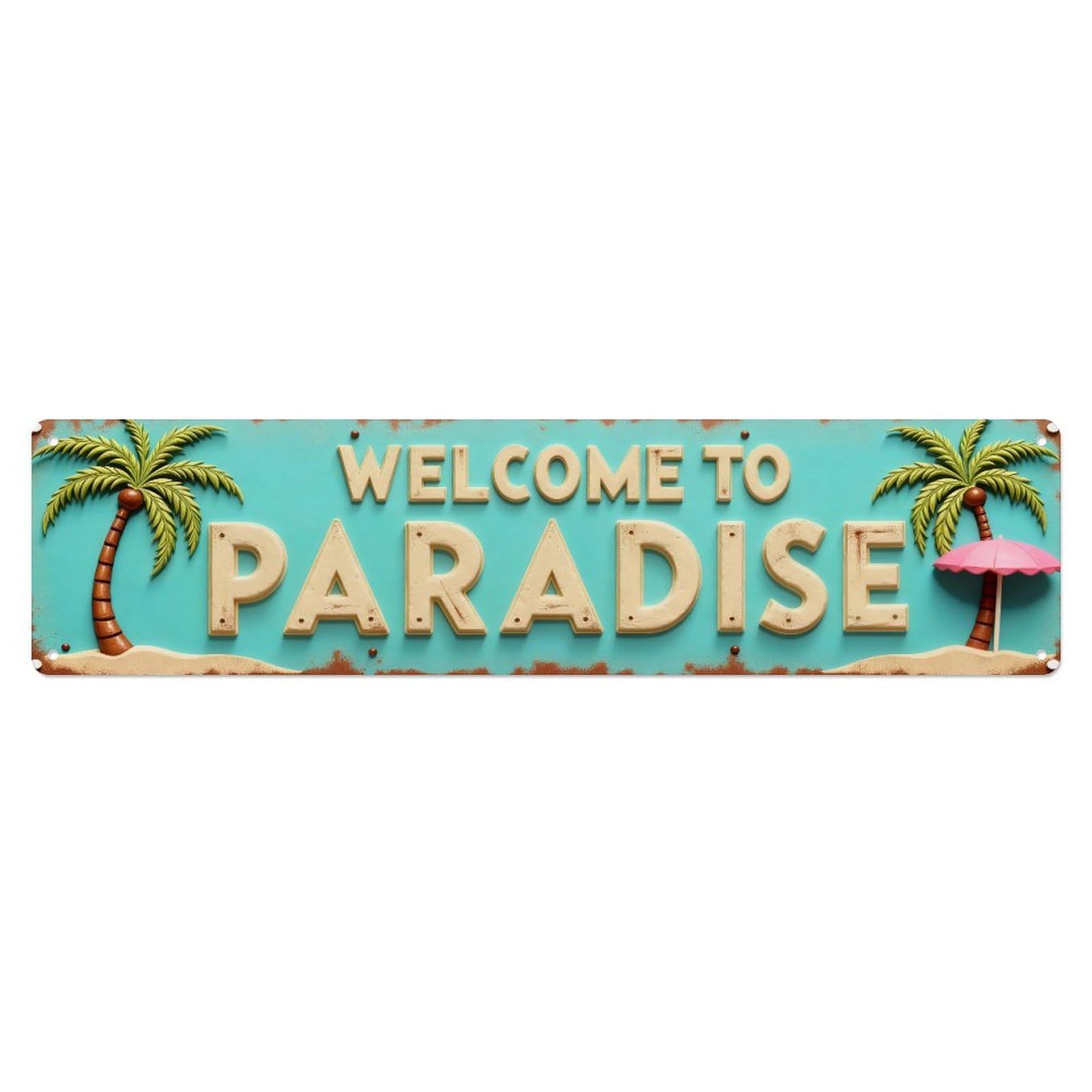 Welcome To Paradise Sign With Palm Trees Tin Sign Vintage Metal Sign Home Bar Garden Indoor & Outdoor Wall Decor Retro Metal Poster 4x16 Inch