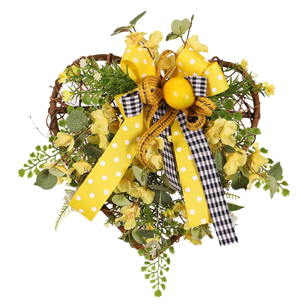 SOIMISS Herz Türkranz Rattan Zitronen Kranz Weidenkranz Frühlingskranz Wandkranz Blumen Dekokranz Girlande Türschild Künstlicher Blumenkranz Wohnzimmer Wanddeko Frühlingsdeko Haustür Landhaus