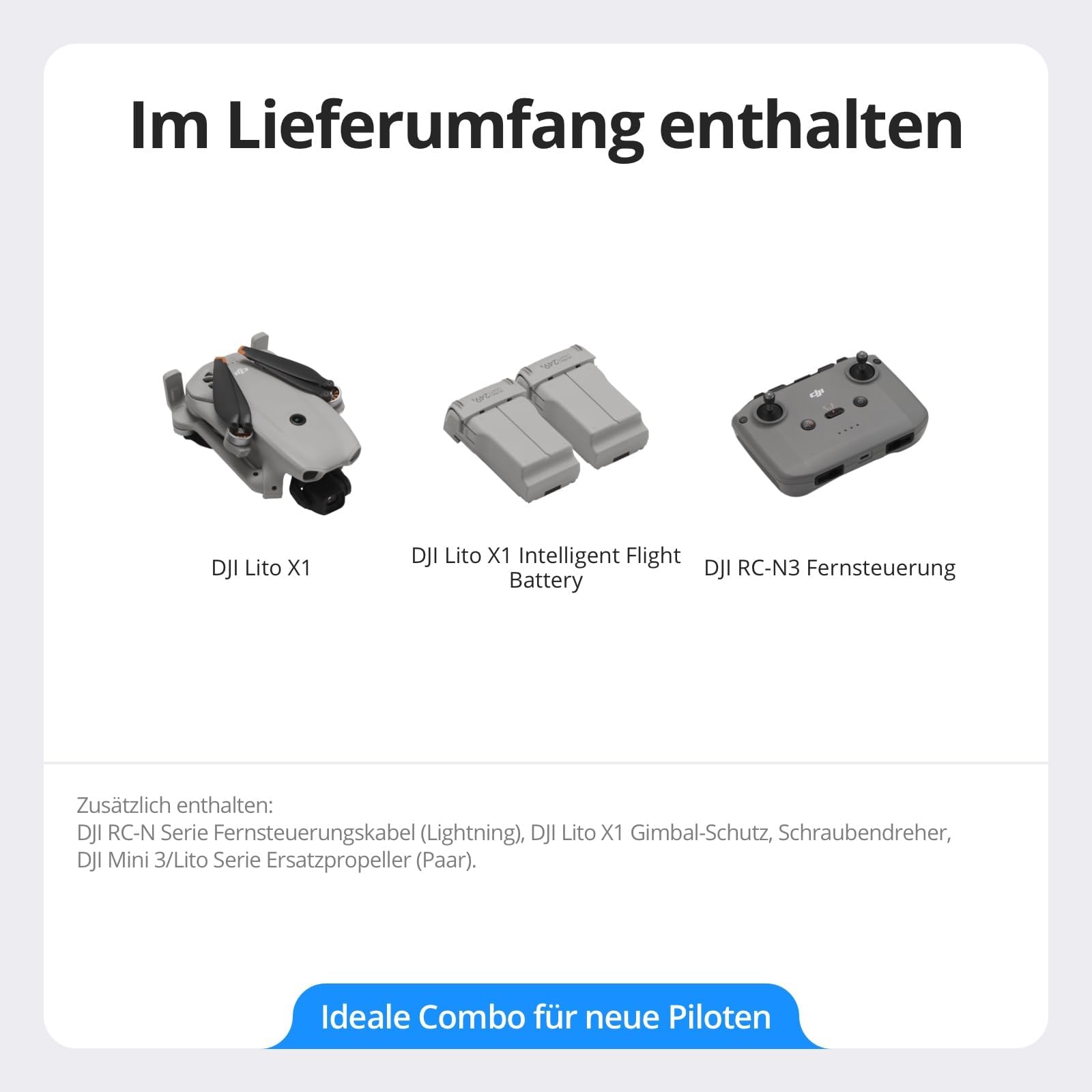DJI Lito X1 Combo mit 2 Akkus Bundle mit Zubehör, 4K Kameradrohne, Hinderniserkennung, ActiveTrack, 1/1,3-Zoll-Sensor, Leicht, 15 km Videoübertragung, C0 (Drone Lito X1 Combo)