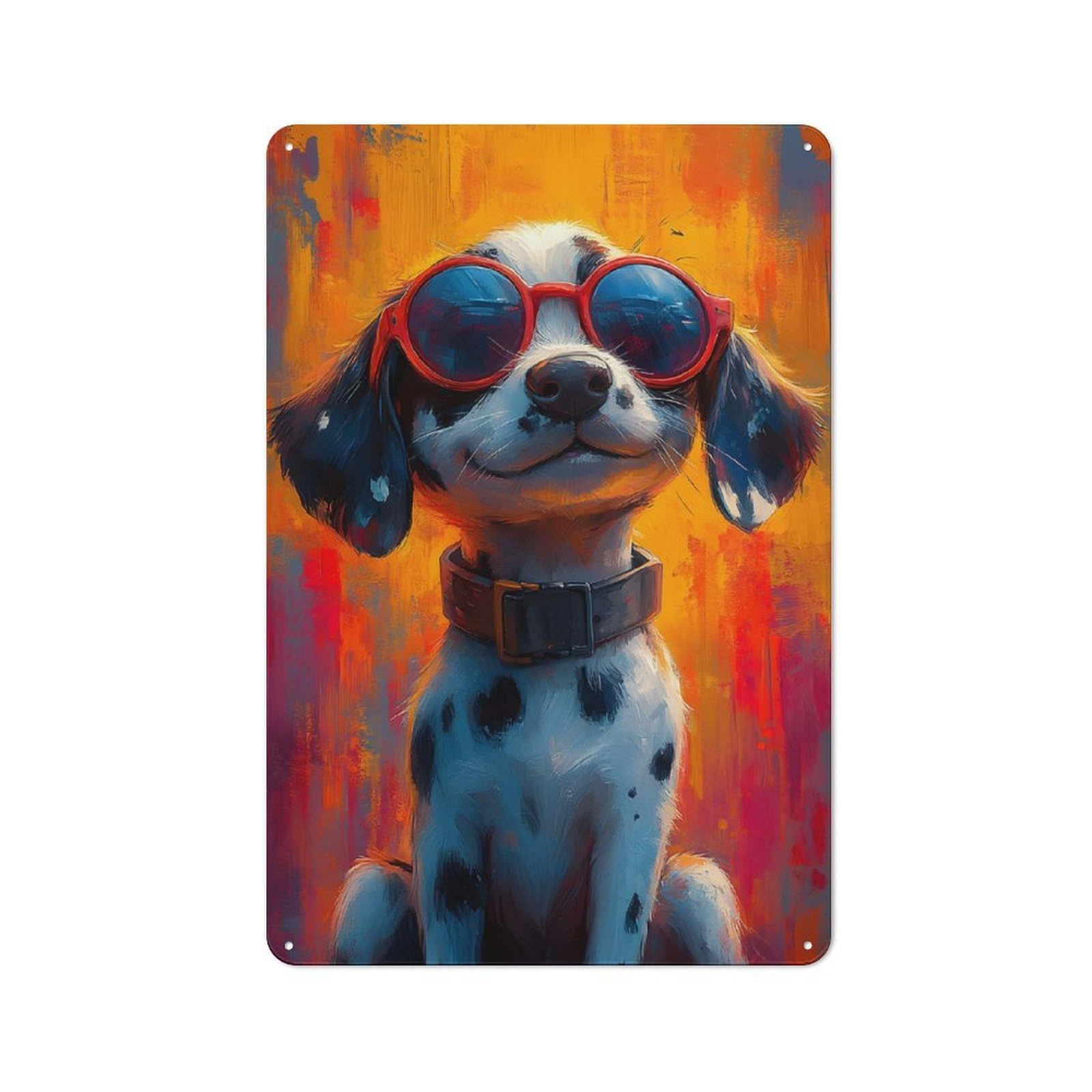 Vintage Cafe Metal Sign 30x20cm Featuring Dalmatian Dog in Sunglasses, Bistro Wall Plaque for Tea Room, Shop Wall Or Breakfast Area