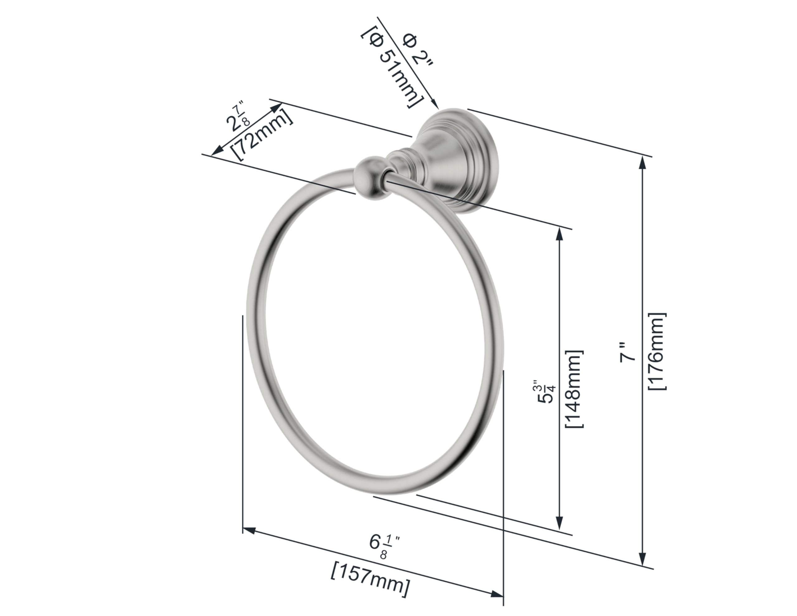 F-0801-BN - Anillo de toalla de baño, accesorios de baño, soporte de toalla montado en la pared para baño, acabado de níquel cepillado