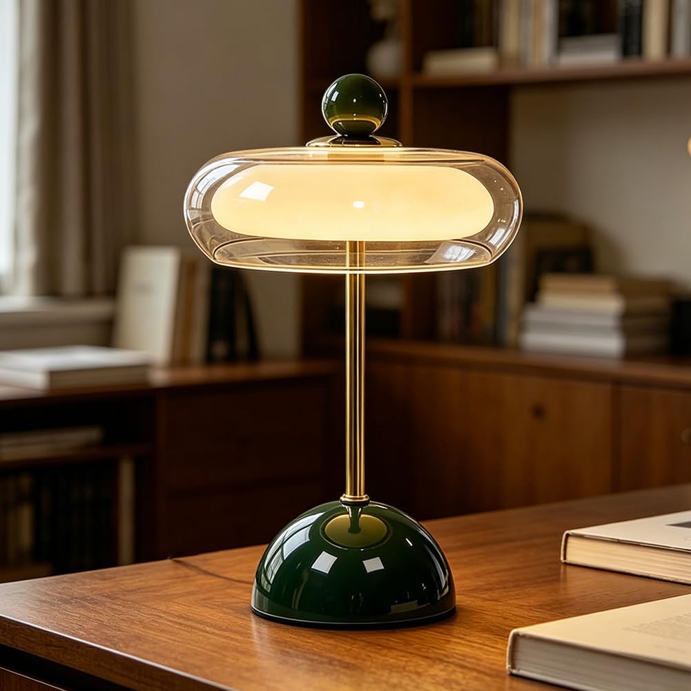 LED Tischlampe Kabellos Glaslampenschirm Pilz Lamp Batteriebetrieben USB Aufladbar Ohne Kabel Nachttischlampe Dimmbar mit Touch Control Mushroom Lamp Modern Dekoration lnnen und Außen,Grün