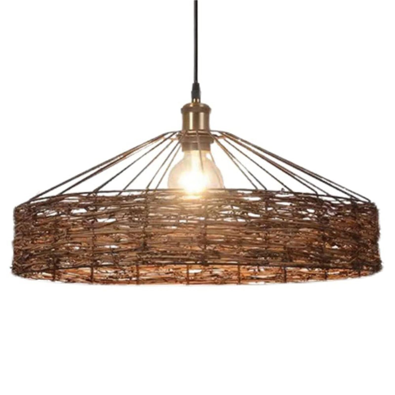 KBUUKYYXouy Irregular Brown Vine Industrial Wicker Round Creative Braided Pendant Lamp Chandelier Hanging Light Ceiling Coastal Vintage for Kitchen Island Bedroom Dining Rustic