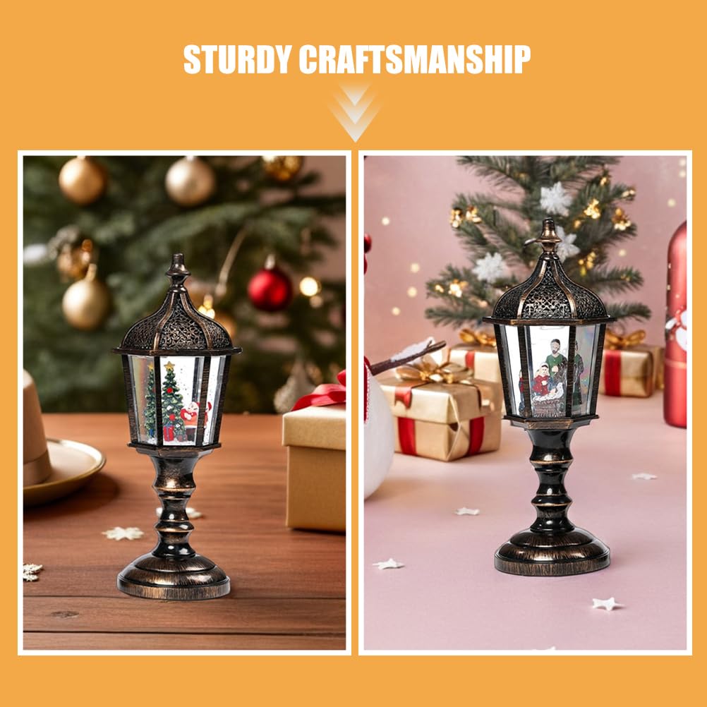 Cabilock 2pezzi Lanterna di Natale in Resina Luce e Musica Decorazione da Tavolo Luminosa per Feste Natalizie in Ufficio Casa Alimentazione USB o Batteria