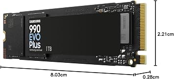 Samsung 990 EVO Plus, 1TB, PCIe 4.0 x4 / 5.0 x2, NVMe2.0 (up to 7150 MB/s), NVMe M.2 (2280), Internal Solid State Drive (SSD), MZ-V9S1T0BW