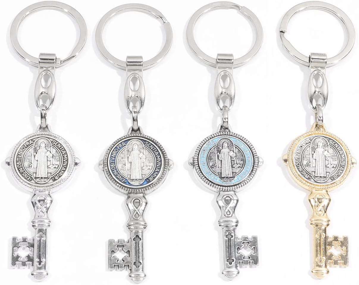 Saint Benedict Medal Keychain - 4pcs Jubilee Cross Protection Keychain, Exorcism Medal Keyring