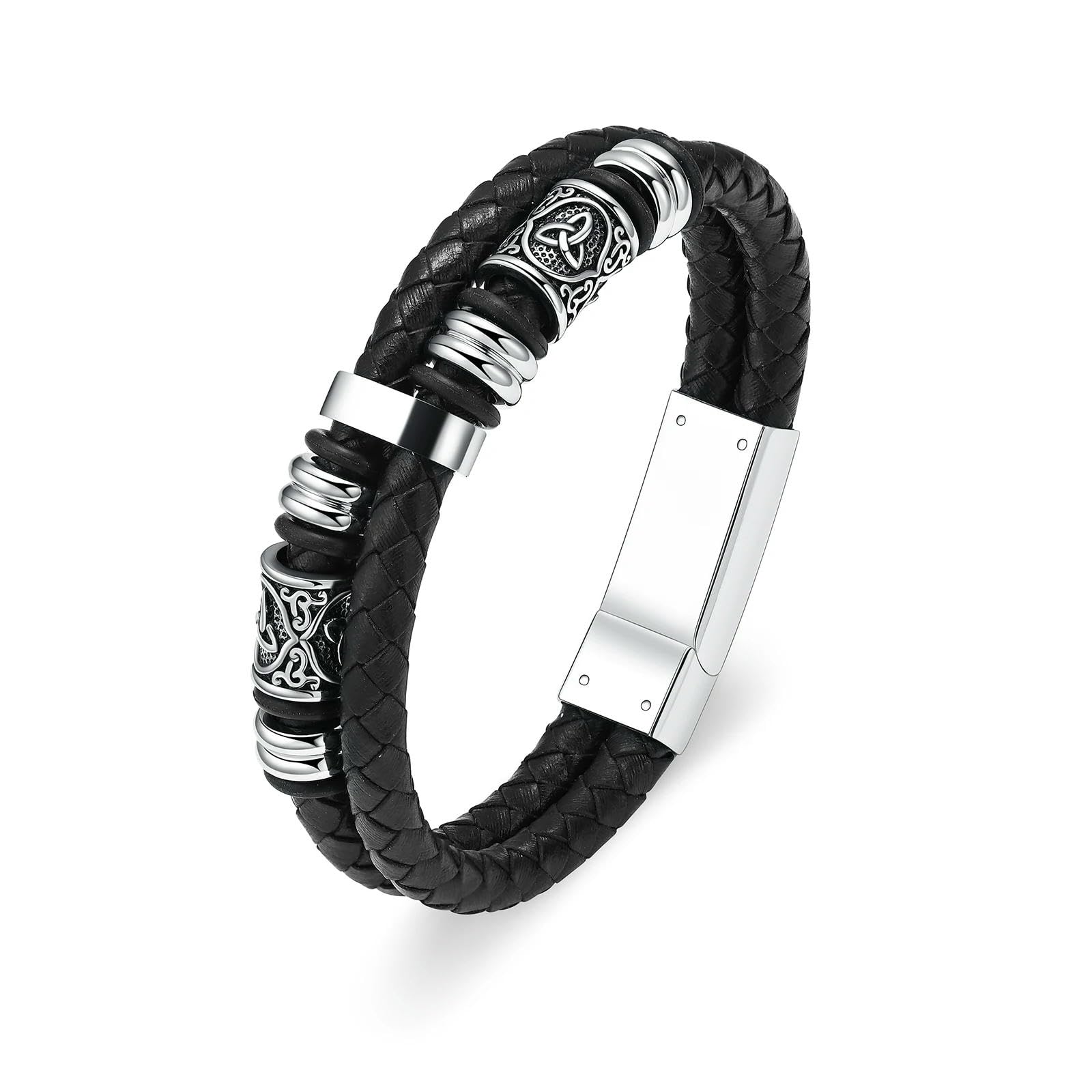 XYNSNDB Bransoletka kremacyjna na popiół dla mężczyzn Biżuteria pamiątkowa ze stali nierdzewnej Pleciona skórzana opaska na nadgarstek Bangle Keepsake