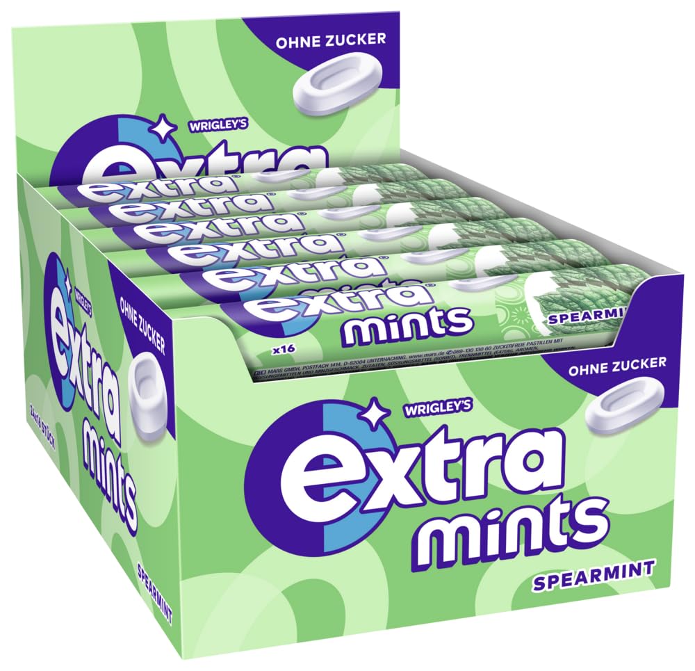 Extra Mints Mix Lutschpastillen I 4 Packungen 2 Sorten I 96 x 16 Dragees I 48 x 16 "Spearmint" I 48 x 16 "Strong Mint" I Frischer Atem I