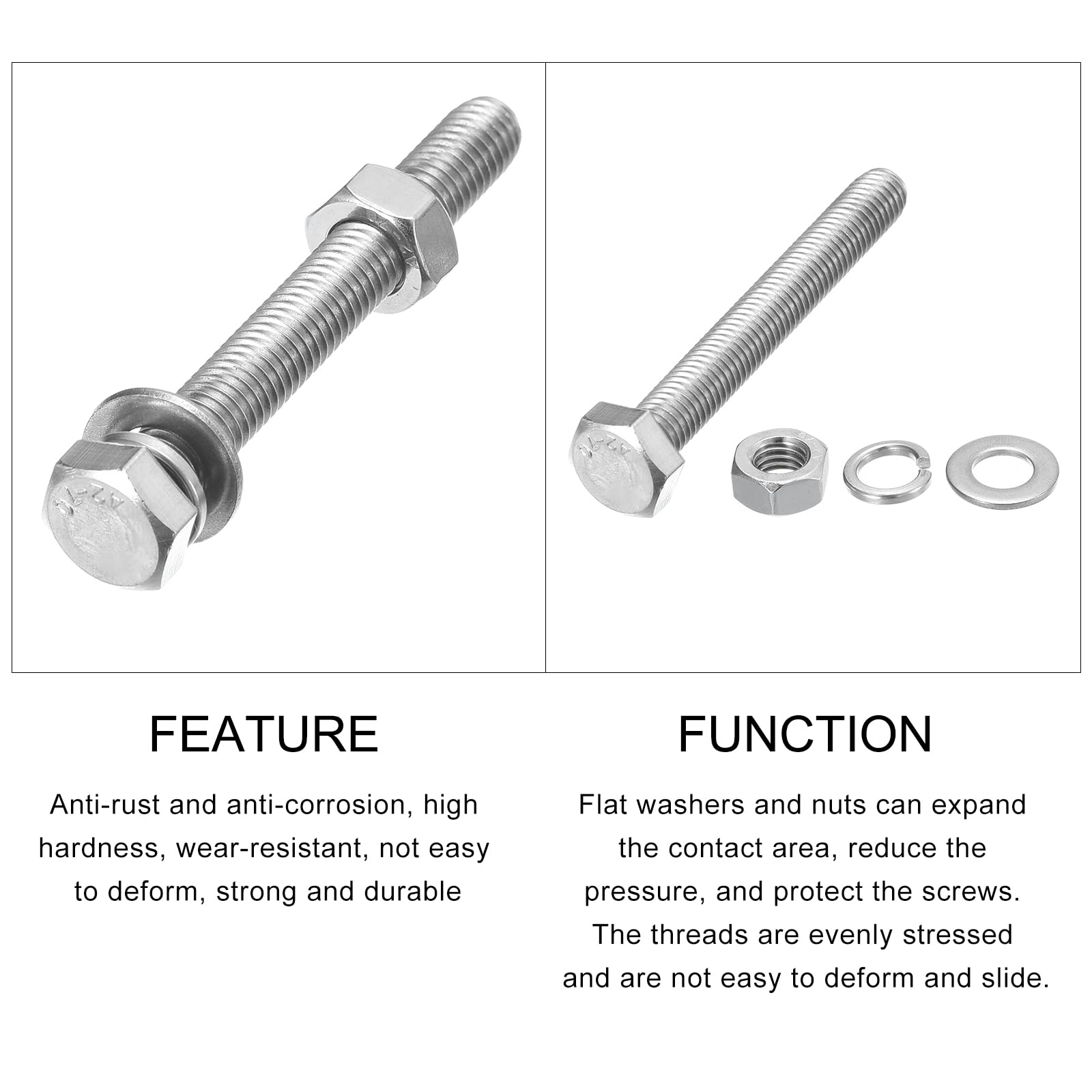 METALLIXITY Hex Head Screws Bolts, Nuts, Flat & Lock Washers Kits (M8-1.25x65mm) 4 Set - Image 4