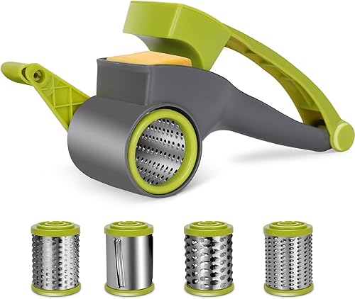 Miniatura 1 de MASTERTOP Rallador de queso, rallador de queso giratorio de mano con 2 tambores de acero inoxidable, rallador de cocina para queso duro, verduras,