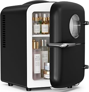 Antarctic Star Compact Mini Fridge, 4L Capacity/6 Cans Portable Cooler and Warmer Compact Refrigerator, for Bedroom,Car,Office and Dorm, Small Cooler and Warmer for Cosmetics, Beverage and Food, Black