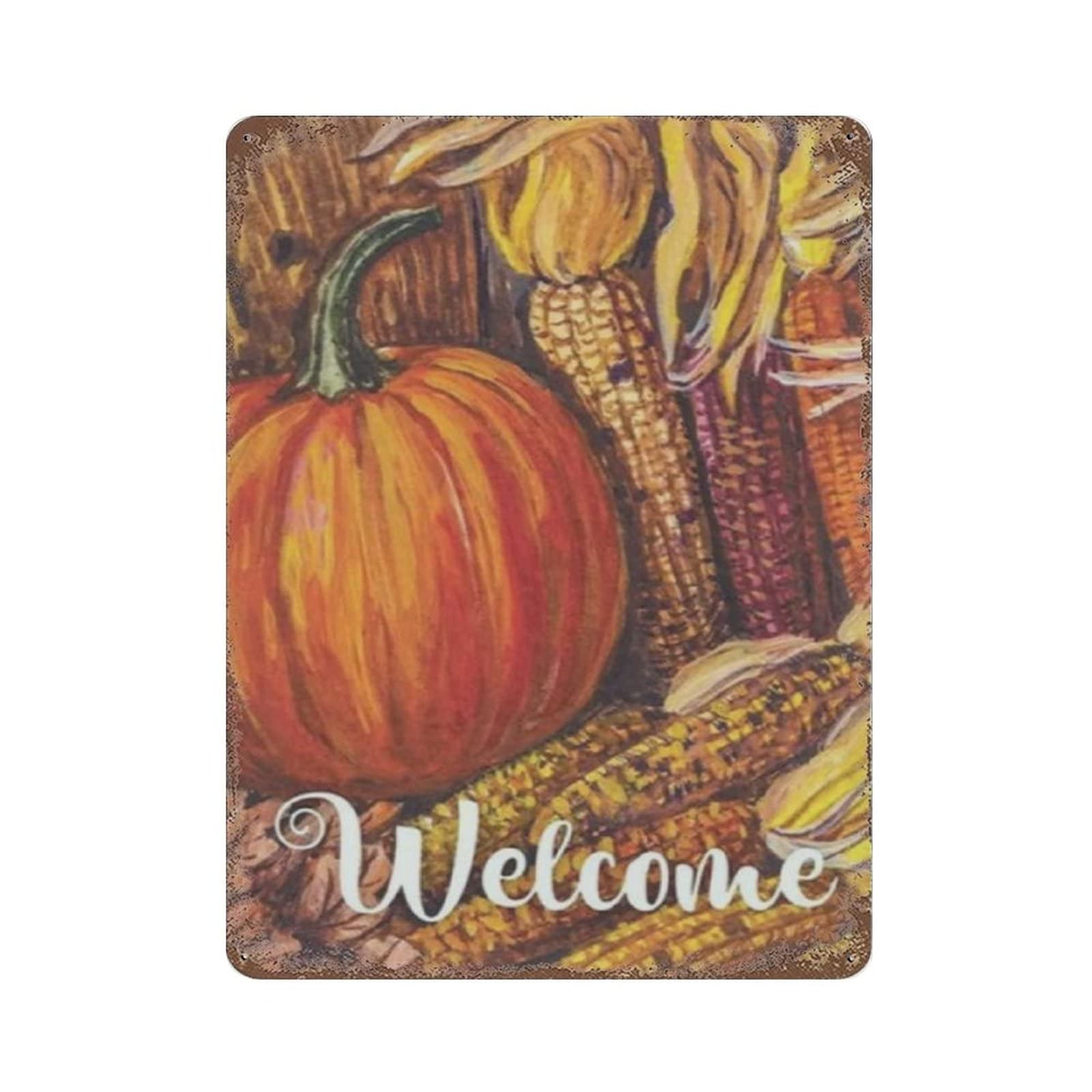 AOOEDM Welcome Pumpkin Vintage Metal Tin Sign for Home Coffee Shop Office Wall Art Metal Poster Garage Decor Man Cave Sign Inspirational Quote Wall Decor