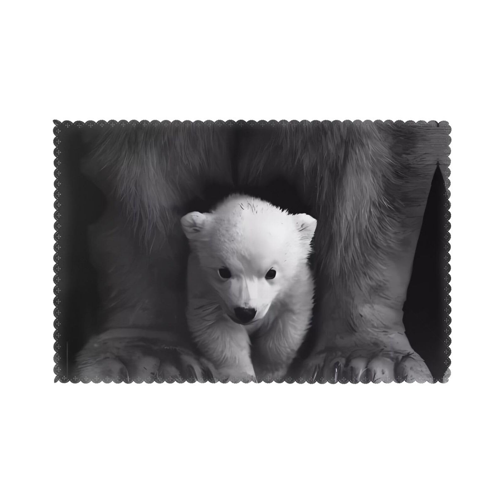 WHJSSF bear Prints Placemats Set of 6 12x18in - Durable Table Layers with Heat-Resistant & Wrinkle-Free Polyester