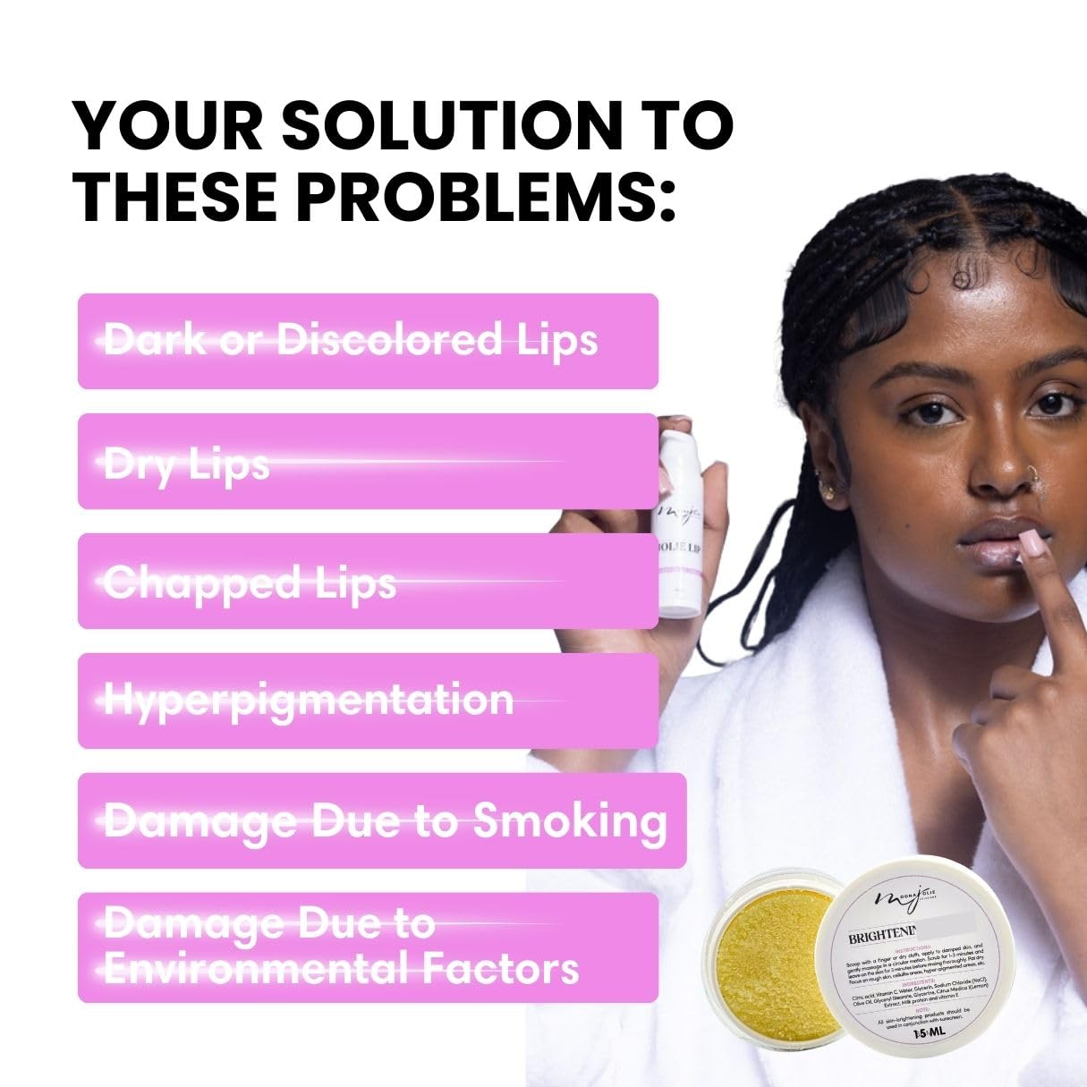Moona Jolie Lip Kit | Hydrating Lip Cream & Organic Exfoliating Scrub - Nourish, Protect, Balances Hue and Revitalize Lips with Vitamin C, Kojic Acid, and Jojoba Oil