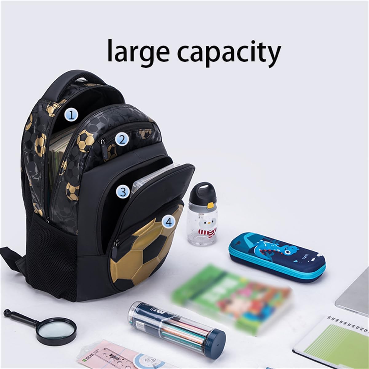 Football Shaped Backpack with Pendant Waterproof Lightweight Fashion Secure Storage Travel Casual Daypack (Golden01), 29*19*40cm