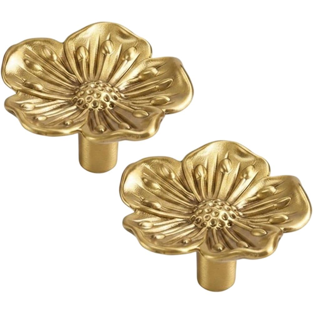 Sslvya 2 Pcs Brass Cabinet Knobs Drawer Knob Kitchen Hardware, Vintage Cabinet Knobs Kitchen Cabinet Pulls for Closet Wardrobe Dresser Cupboard