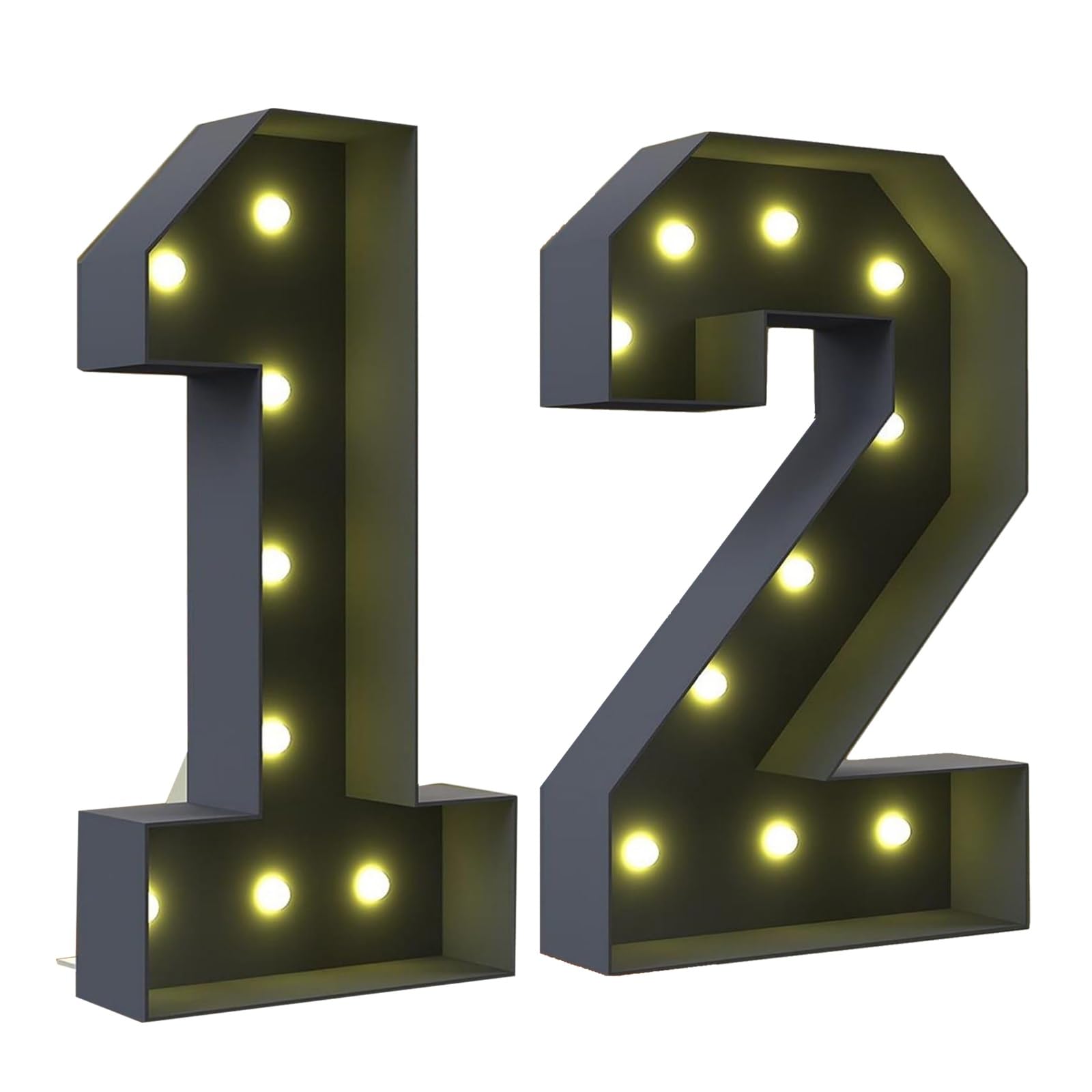 2.3FT/3.3FT/4FT Marquee Light Up Numbers, Black Giant Marquee Number 16 21, Pre-Cut Foam Board Set Can Be Used for Birthdays,Weddings, Party Anniversaries(12,120cm(4FT))