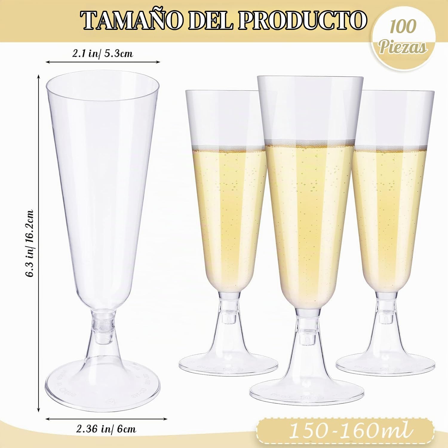 JMIATRY 100 Copas Plastico Duro 150 ml, Copas de Champán de Plástico, Copas de Vino de Plástico reutilizable para Bodas, Cumpleaños, Fiestas