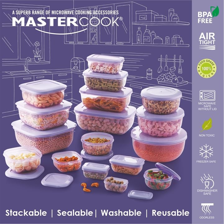 Image of Mastercook Airtight Square Food Storage Containers Set of 5, Lavender