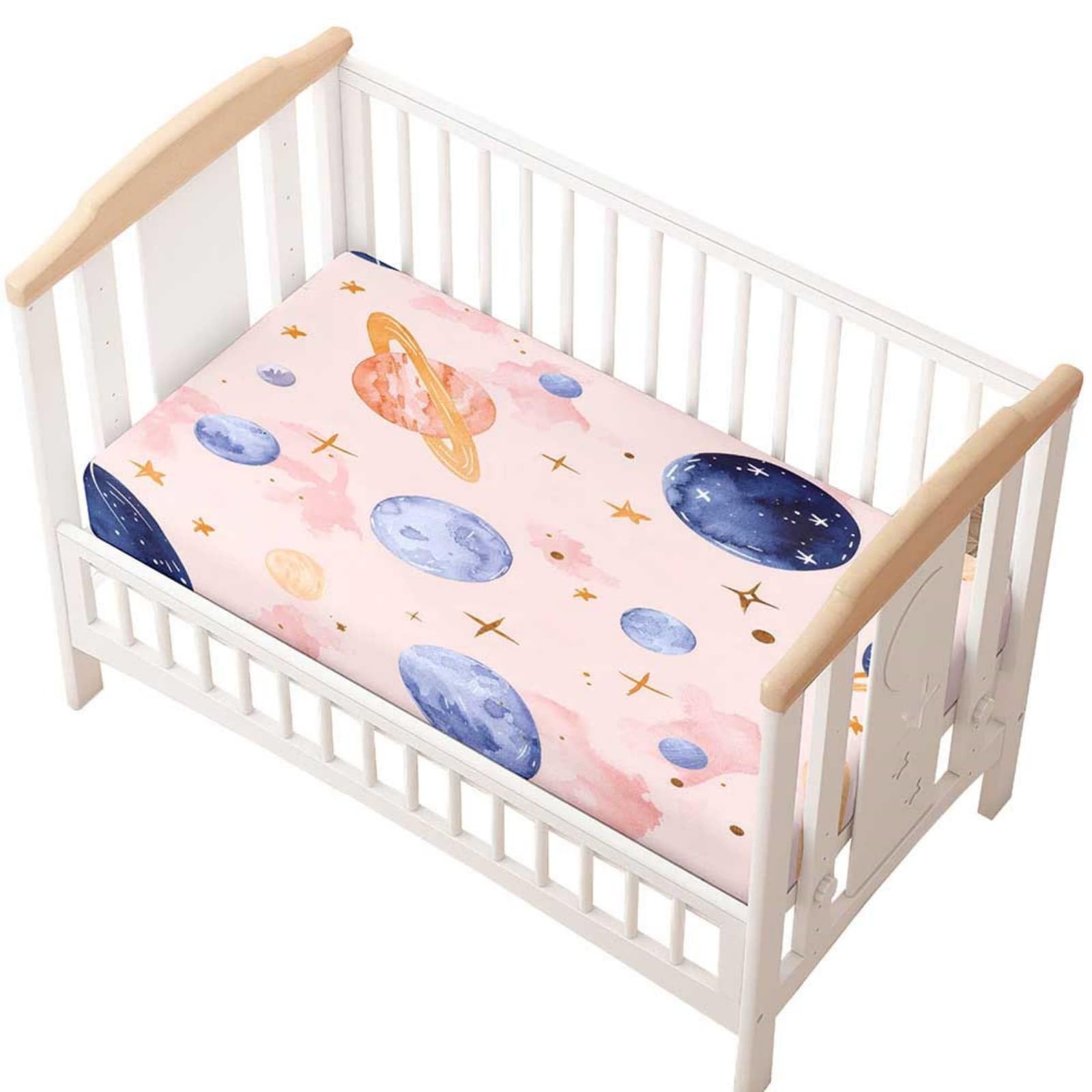 Odot Cot Bed Fitted Sheet, Moses Basket Fitted Sheet 3D Cartoon Planet Pattern Soft Microfibre Crib Bedsheets Bassinet Bedsheet Mattress Protector for Kids Boy Girl (Pink,70x140cm)
