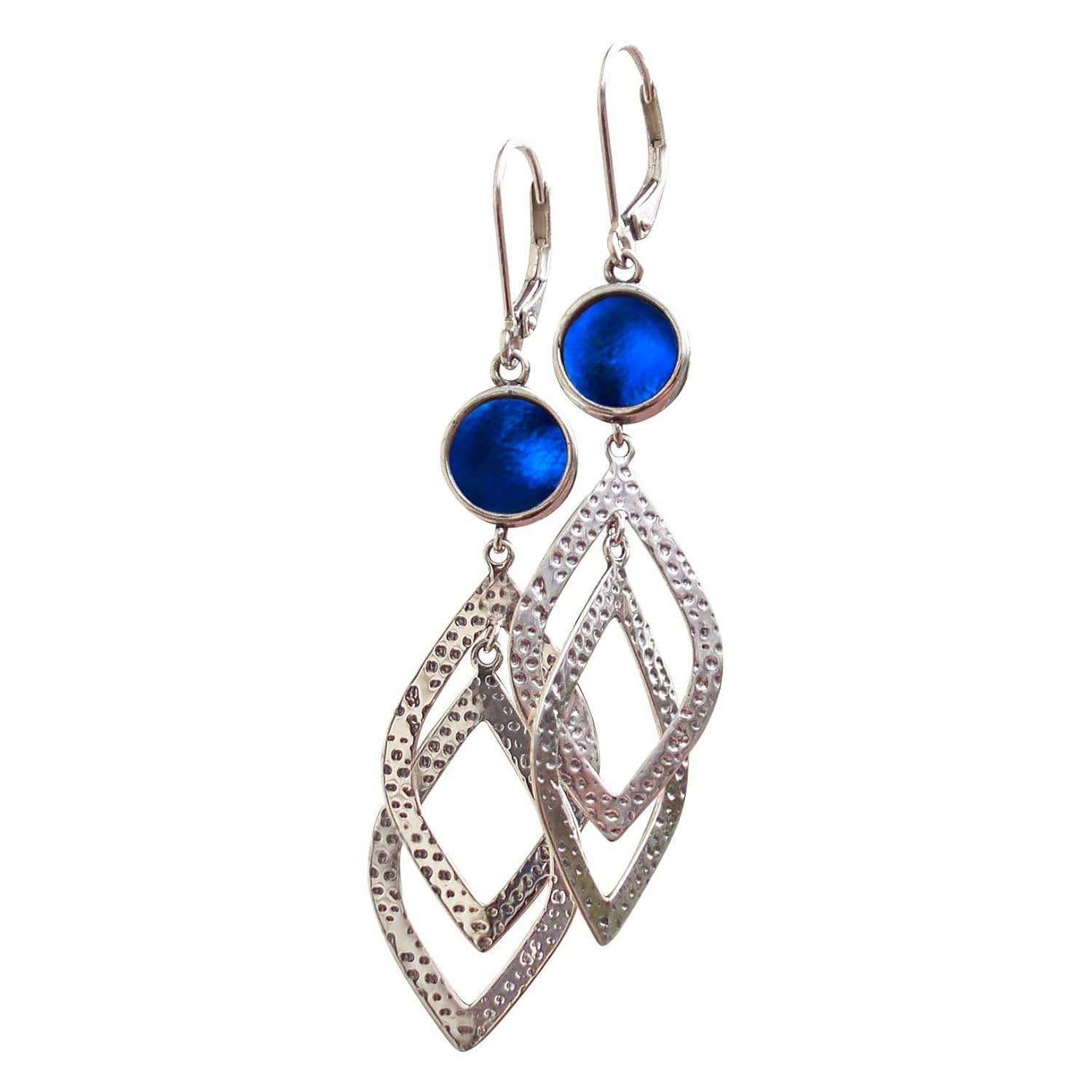Bottled Up Designs Handmade Recycled Antique Glass and Sterling Silver Cascade Earrings (Cobalt Skin Cream Jar)