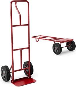 IRONMAX Hand Truck Dolly, 770LBS Capacity Heavy Duty Steel Folding Dolly with 10’’ Solid Rubber Wheels & Foldable Nose Plate, Utility Dolly for Moving Home Office Warehouse (Red)