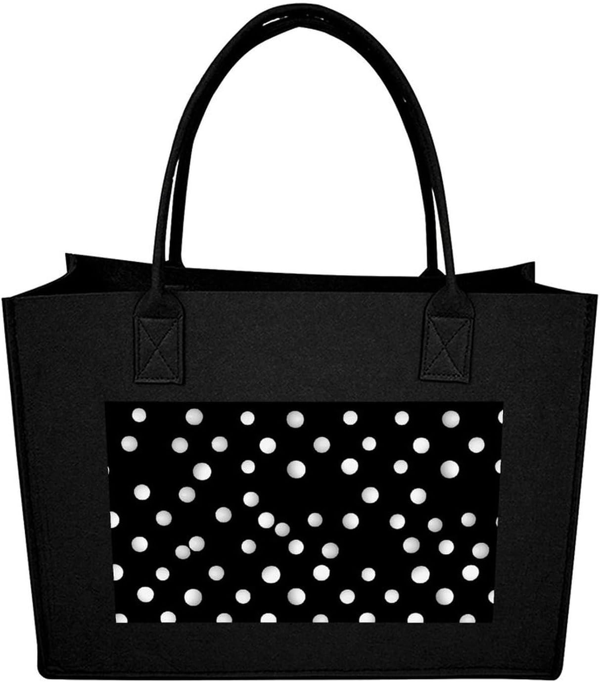 Black White Polka Dots Tote Bag for Unisex, Large Felt Shopping Bag with Handles, Handbag, Reusable Gift Bag