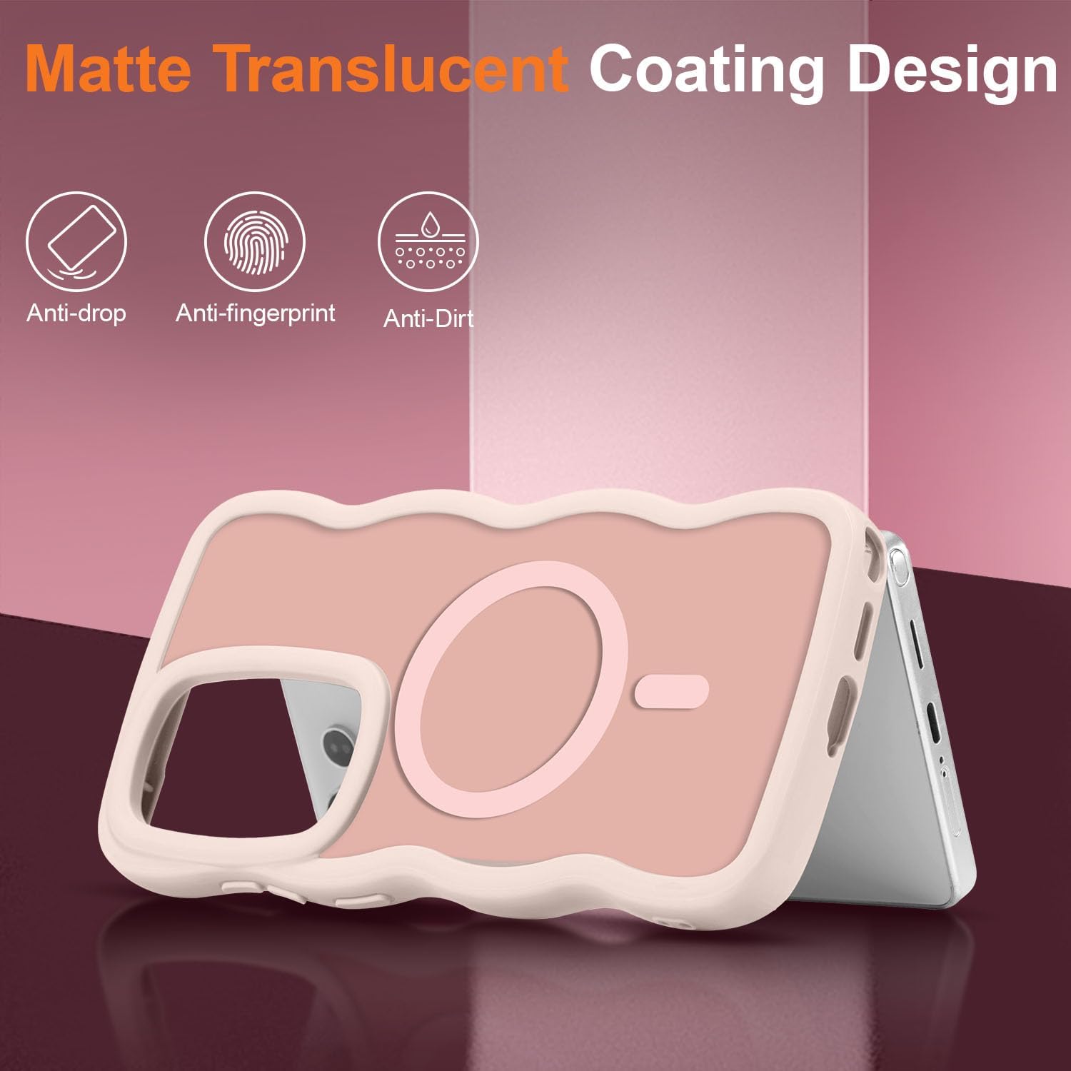 UEEBAI Magnetic for Samsung Galaxy S25 Ultra 5G Case, Cute Cover Compatible with MagSafe, Transparent Clear Wave Design Wavy Frame Matte Phone Case- Pink - Image 3