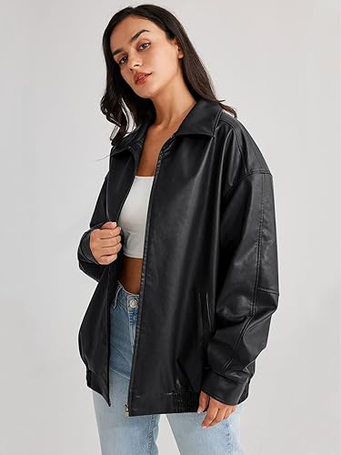 Miniatura 2 de Trendy Queen Chaquetas de cuero para mujer, de gran tamaño, de imitación para motocicleta, abrigo de motociclista, trajes de otoño, ropa de moda 2023